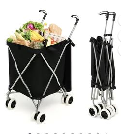 Folding Shopping Cart with Water-Resistant Removable Canvas Bag
For Food Or Clothes