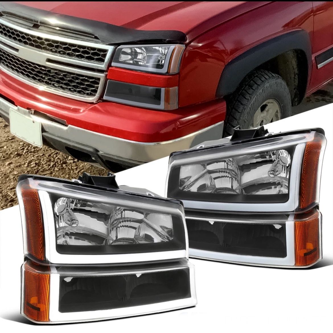  03-07 Chevy Silverado Headlights w/ LED Strips