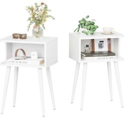 Set Of 2 Nightstands, Small Bed Side Table for Small Spaces, Mid Century Modern Nightstand End Table with Open Storage  (Already Assembled)