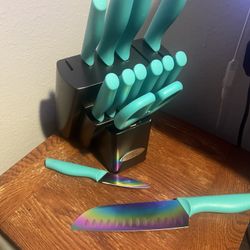 Turquoise Chrome Kitchen Knife Set