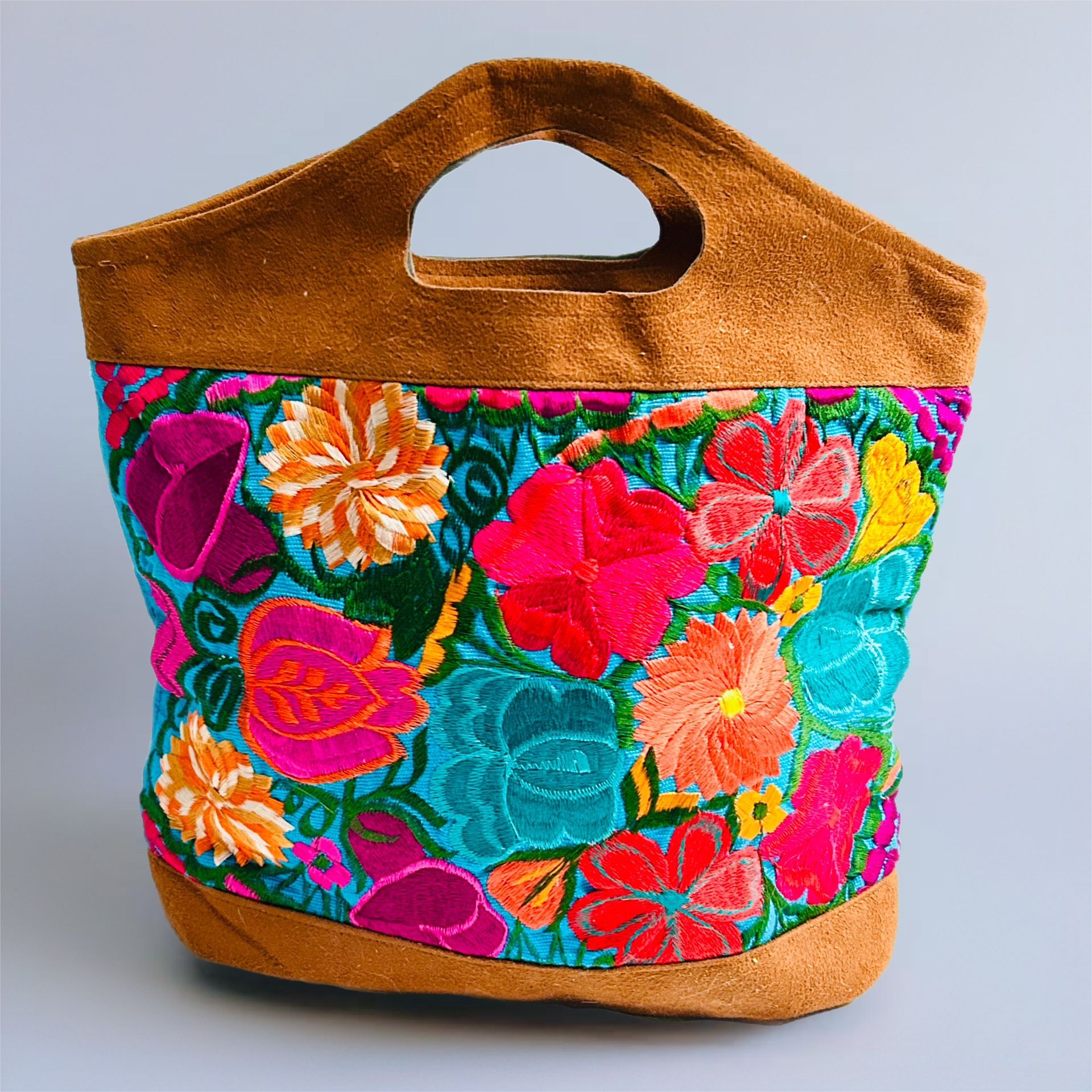 Embroidered Suede Tote