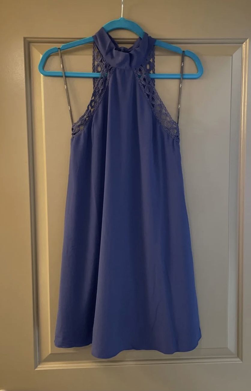 Blue Embroidered Neckline Dress