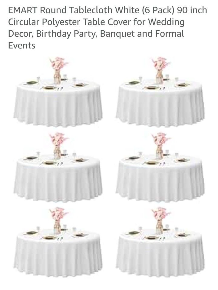 90" Round Poly Cloth Table Cloths (6 Total) 