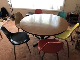 60” table with wood grain Formica top and sturdy base