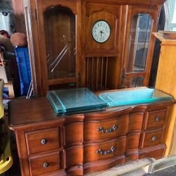 Like New (2) Piece Solid Heavy Wood Cabinet/Hutch 