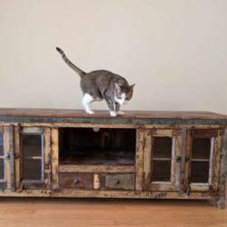 Solid Reclaimed Wood Media Console / TV Stand – Rustic Farmhouse Credenza (High-End)