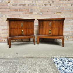 Pair Of Mid Century Modern Dixie Walnut Nightstands Vintage