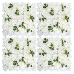 4 Pack Silk White Flower Wall Panels, 20 x 20”