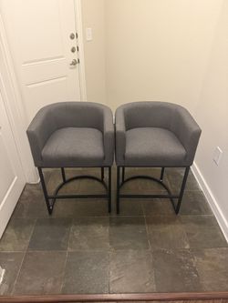 Counter Height Bar Stools Set of 2 - Gray Upholstered Barrel Back with Arms, 27 inch
