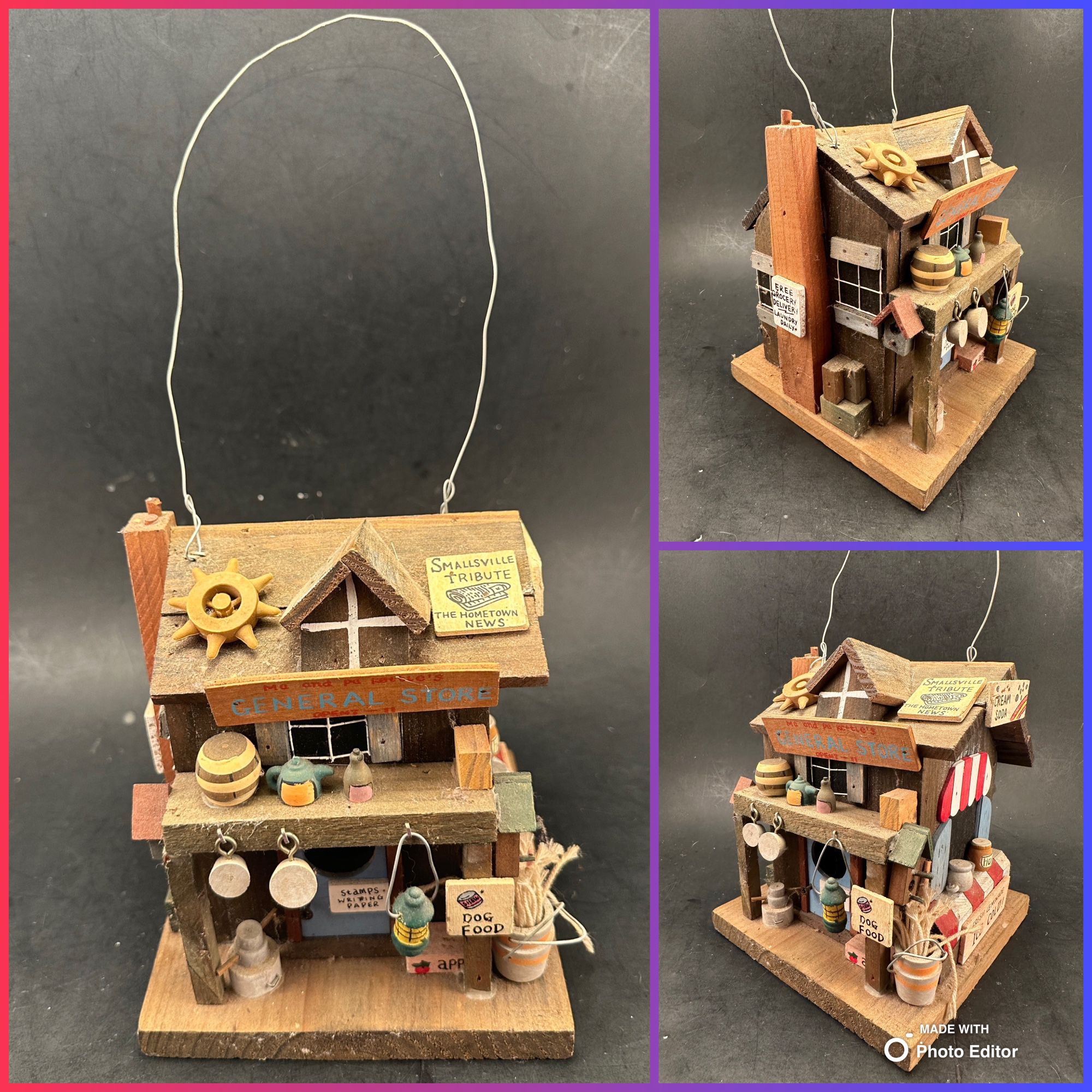Rustic Country General Store Wood Decorative Birdhouse Hanging Display Farmhouse