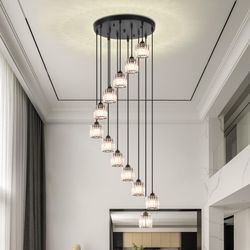 Cainjiazh Long Chandeliers For High Ceilings Raindrop Crystal Chandelier For High Ceilings, Modern Staircase Foyer Crystal Pendant Light Raindrop Drop