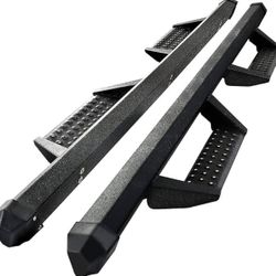 Running Boards Compatible with 2019-——— 2025 Dodge Ram 1500 New Body Style Crew Cab, Dual-Stage Textured Black Powder, 4 Inch Step Bar Running Boards 