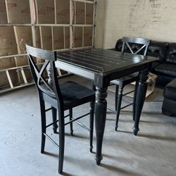 Black Wooden Table w/ 2 Chairs