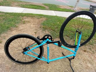 Blue Bike Frame with Wheels and Drivetrain
