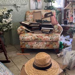 Antique Large Overstuffed Chair Newly Redone Floral