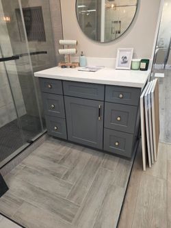 42" Dark Gray Shaker Bathroom Vanity Cabinet – $300
