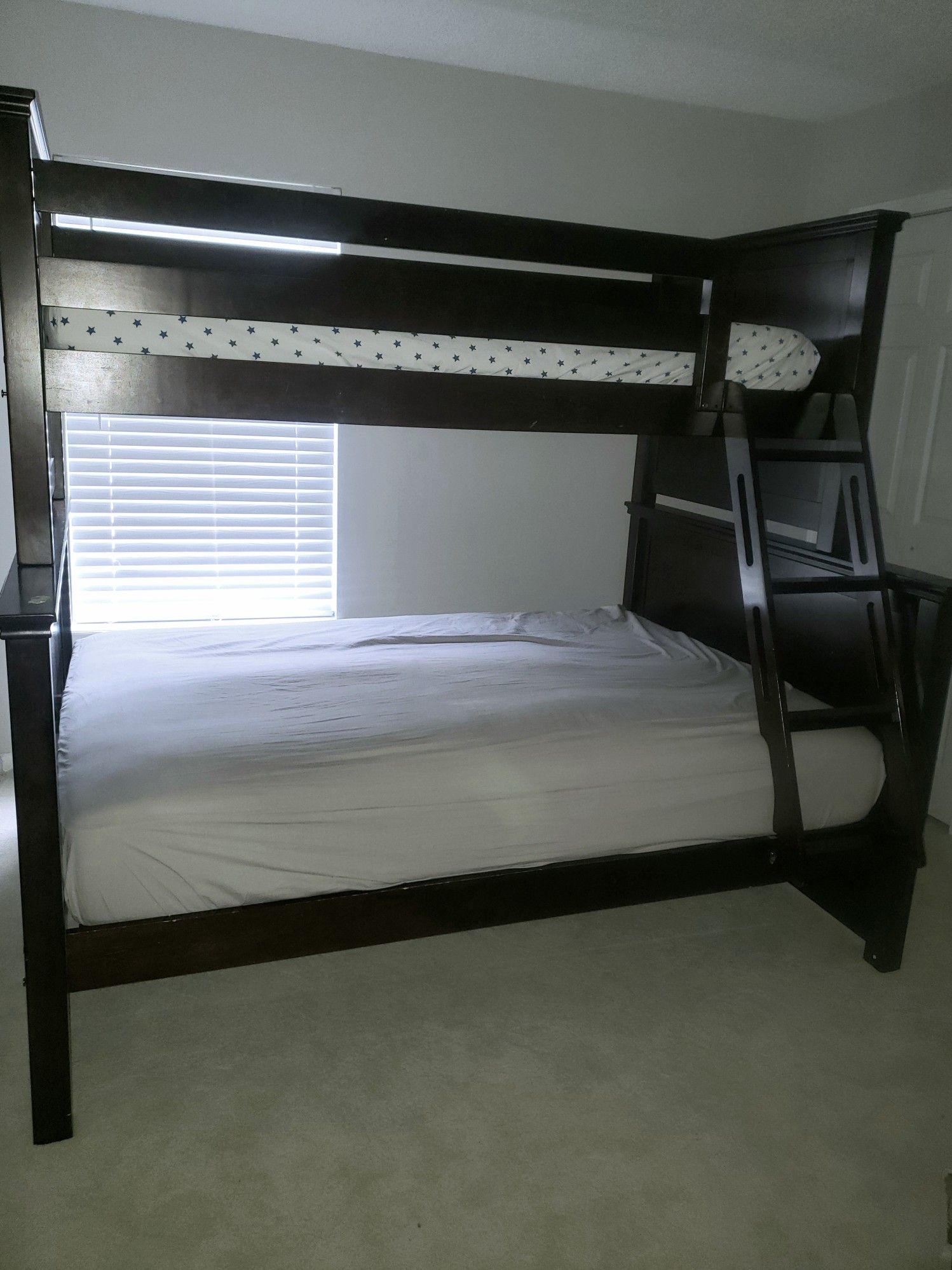 Twin bed. Bayside Furnishings. Twin Over Full Bunk Bed. With mattress.