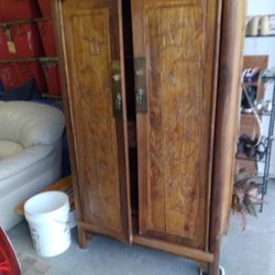 Oriental Hand Carved Antique Wedding Cabinet