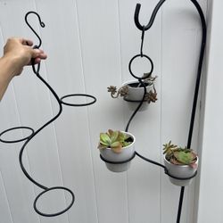 3 Ceramic Pots With Succulents Plants And Hangers 