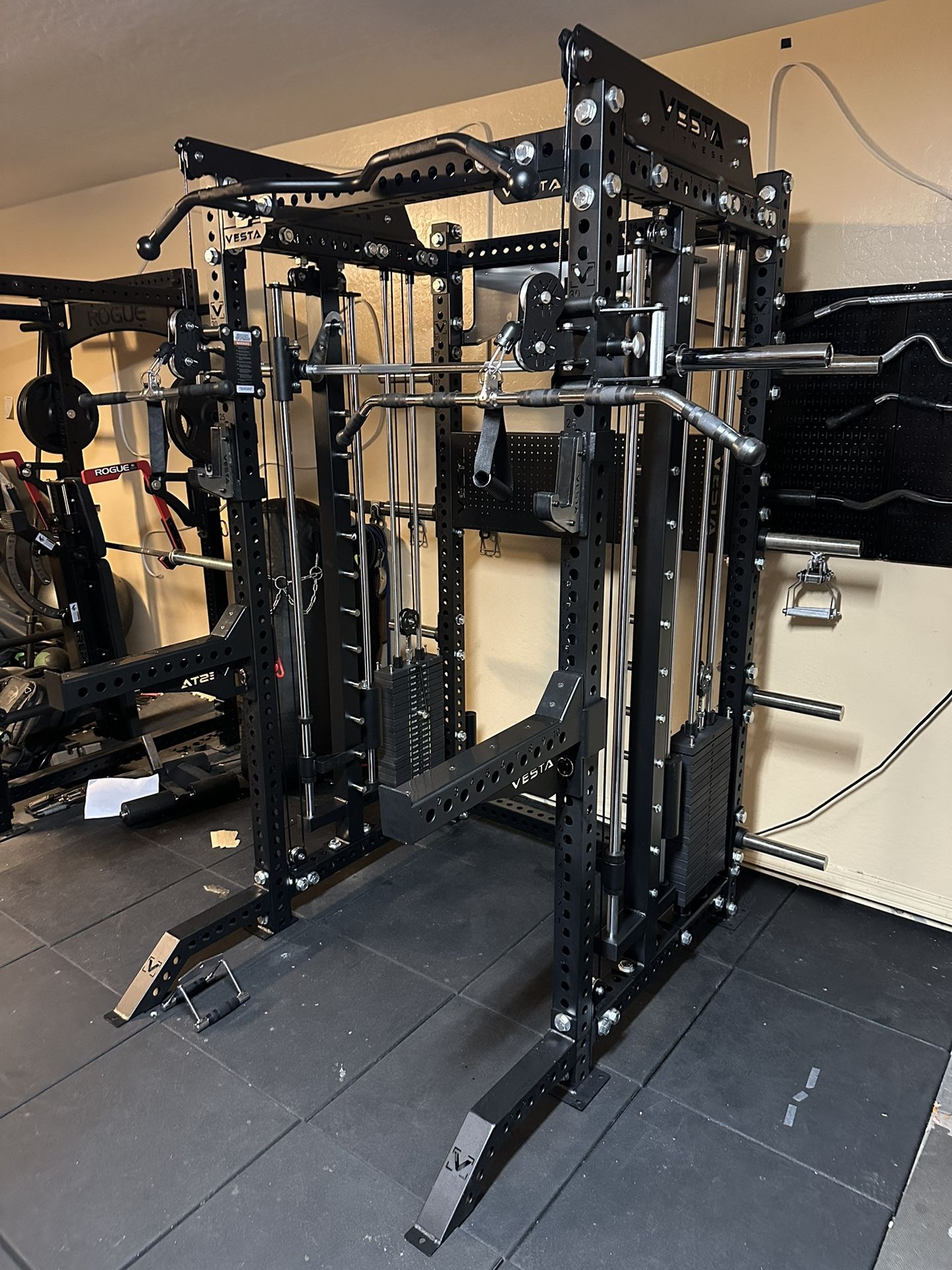PRO SERIES Ultimate 3 1 Half Rack Functional Trainer w/Smith Machine Bar 400lb Stack Gym Equipment Fitness Commercial Squat Rack