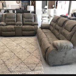 McCade Cobblestone Reclining Living Room Set 🌟 Sofa & Loveseat 🌟 Fastest Delivery 🚚 