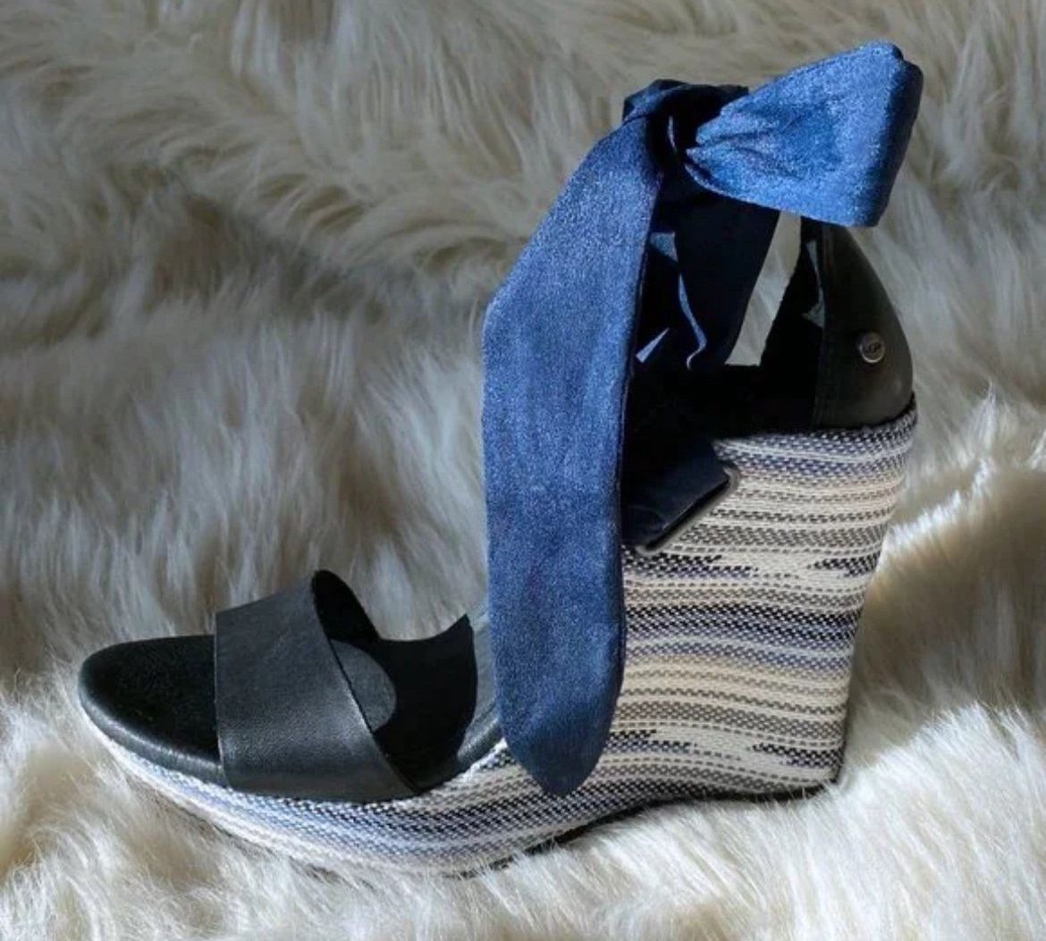 UGG AUSTRALIA JULES SERAPE SKYLINE STRAP PLATFORM WEDGE WOMENS SIZE 8 US UGG Platform sandal Ribbon tie anckle–Like a New Here is what you need to k