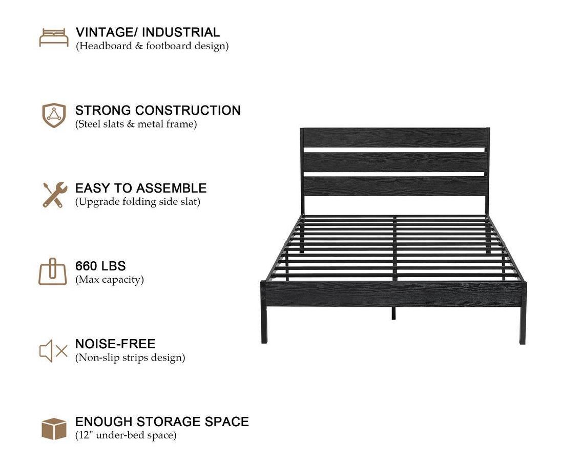 Platform Bed Frame w/ Wood Headboard