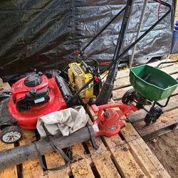 Lawn mower, backpack blower.\nHandheld blower