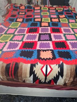 Handmade Granny Square Crochet Afghan Blanket