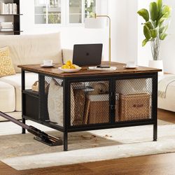 Flip Top Coffee Table, Square Coffee Tables Metal Wood, Farmhouse Lift Up Cocktail Table, Black/White