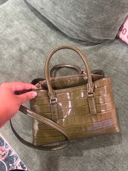 Kate Spade Olive Green Croc-Embossed Satchel