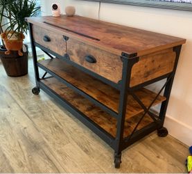 Industrial Rustic TV Stand with Drawers and Shelves