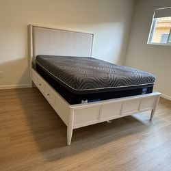Queen bed - frame and mattress with storage