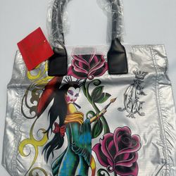 Christian Audigier Tote Bag Los Angeles Silver Geisha Handbag Double Handle