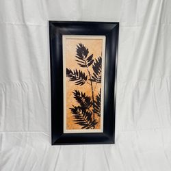 Wall Art (Orange & Black Leaf Painting) Palm or Fern Plant, Black Frame with Matting, Warm Colors, Home Decor Picture