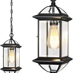 16.7" Large Outdoor Lantern with Adjustable Chain - Black