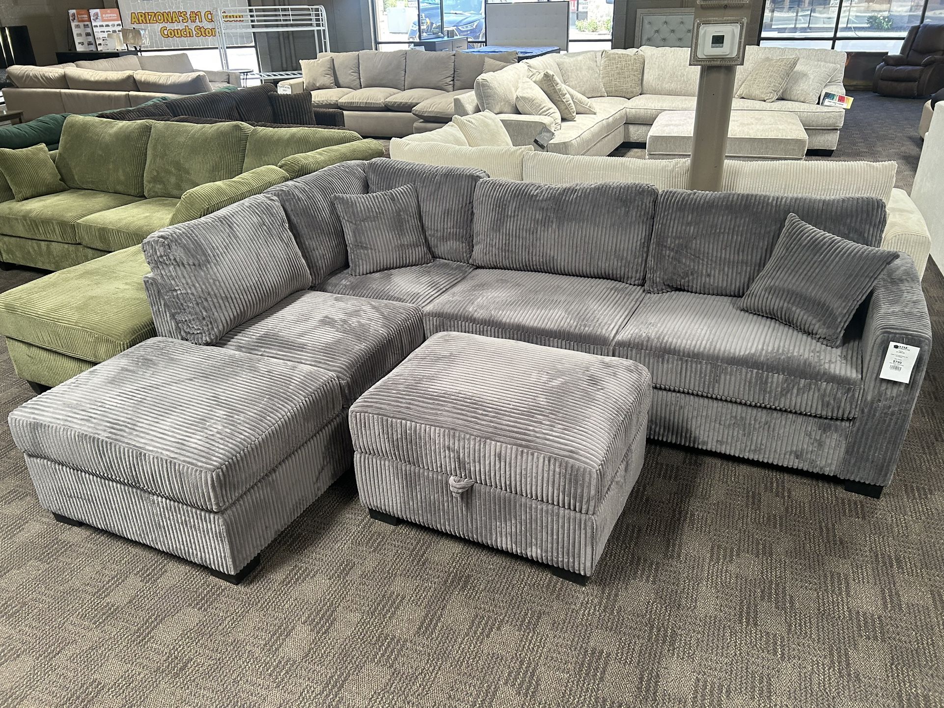 Gray Reversible Sectional And Ottoman