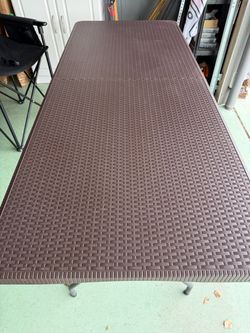 6’ Folding Table Brown Ratan Look