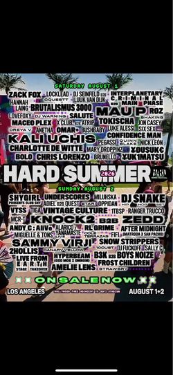 (2) Hard Summer 2-Day GA wristbands