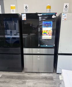 Samsung - Bespoke 23 Cu Ft 4-Door Counter Depth French door refrigerator With Family Hub Screen in Charcoal Glass & Stainless steel 😻