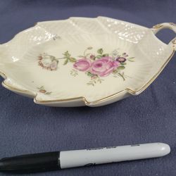 Antique, Royal Copenhagen Denmark Floral Design Leaf Shape Nappy Candy Dish 