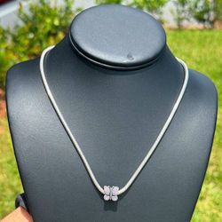 Jewelry Pandora 925 sterling silver snake link chain necklace 18.50” 3.00mm CZ stone 0.80CTW butterfly pendant charm