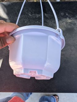 Small hanging White Plastic Pot with Rope Handle $3 Each