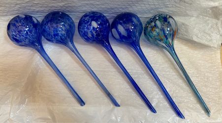 5 Blown Glass Plant Watering Globes