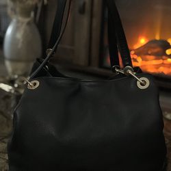Michael Kors Raven Black Large Pebbled Leather Gold Hardware Shoulder Tote Bag