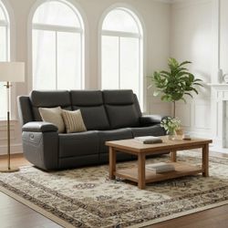 Kenol 88.2'' Wide Gray Genuine Leather Power Reclining Sofa with Adjustable Headrest- Brand New In Box