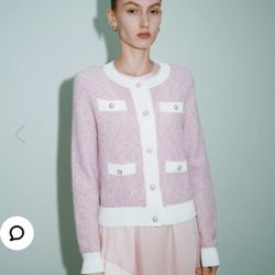 TWEED CREW NECK KNITTED CARDIGAN