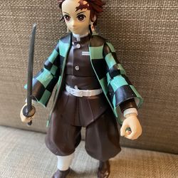 Tanjiro Kamado Action Figure Demon Slayer Sword Green Black Checkered Coat