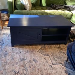 Dark blue painted wood coffee table