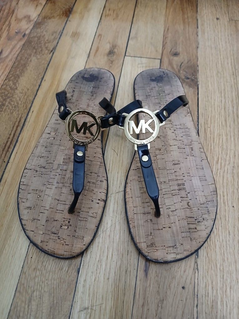 Michael Kors Charm Jelly Sandals Womens Size 10 Black Gold Thong